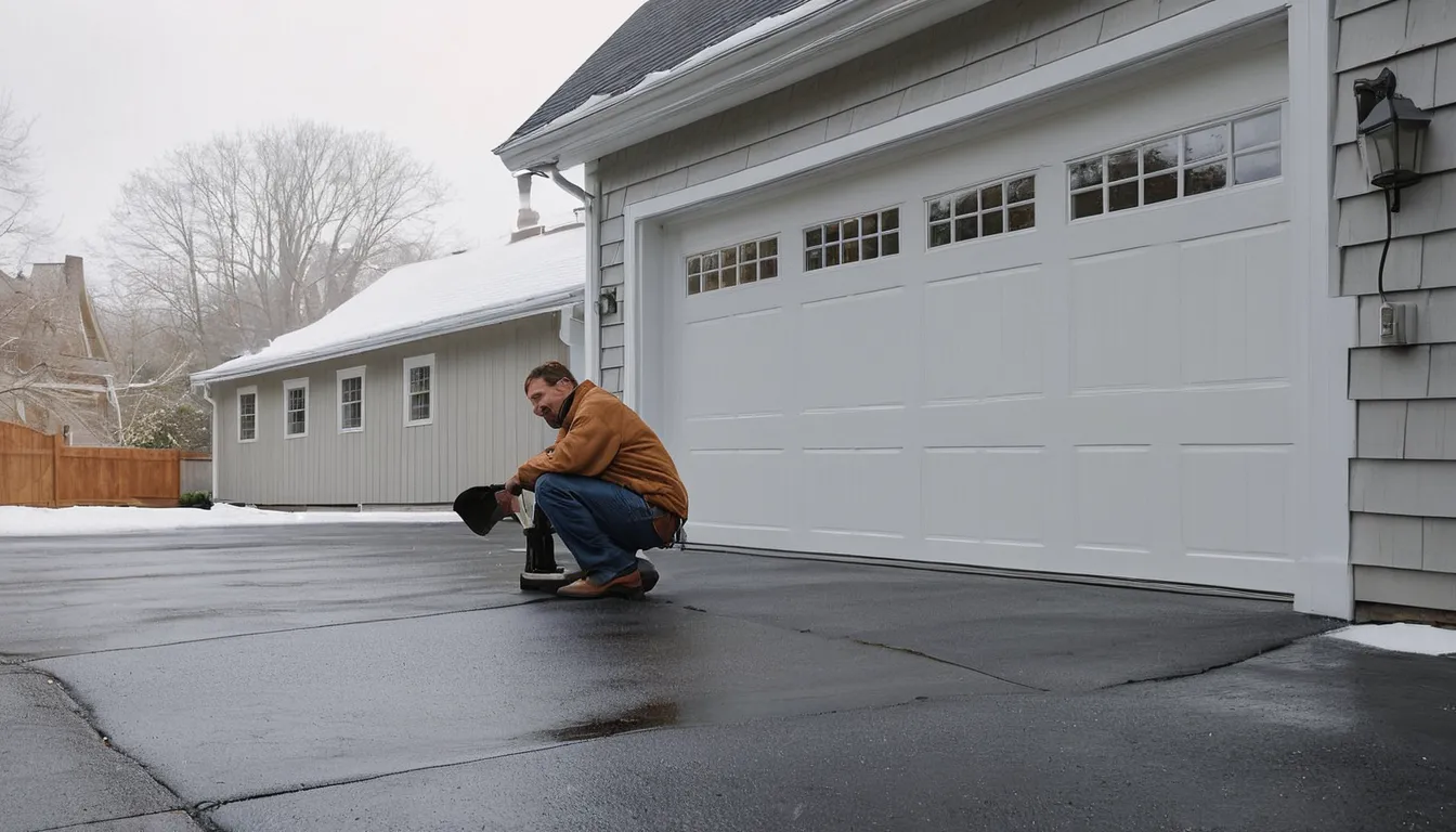 A friendly garage door provider checking a home's garage door in Alpine